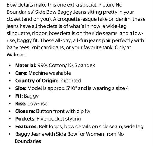 NWT Baggy wide leg Light Stone Wash Women's Jeans with Pink Bow - Picture 7 of 8